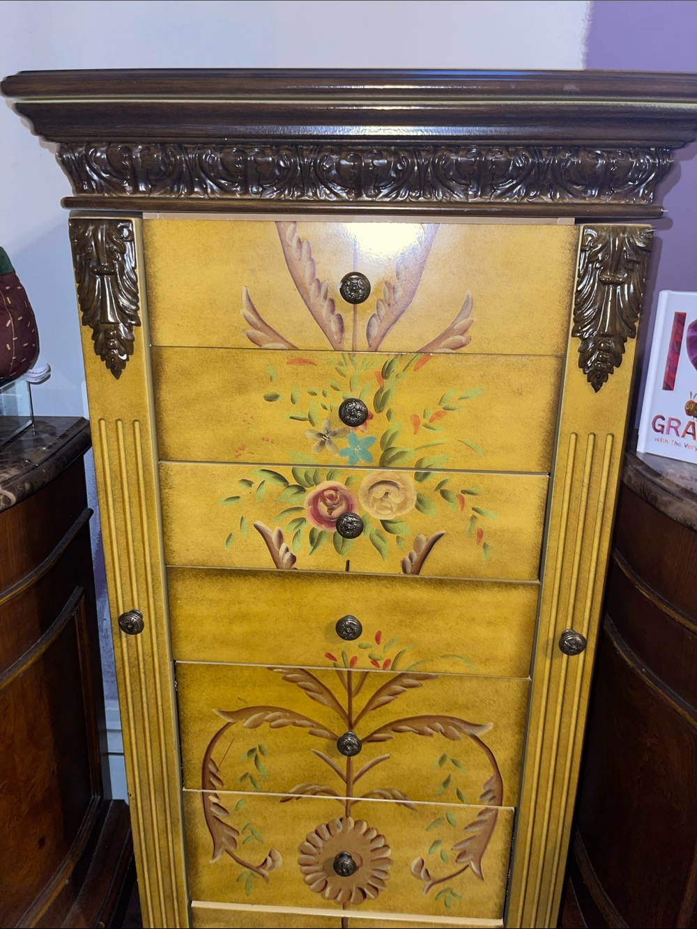 Hand-Painted Yellow Floral Chest - Decorative Home Accent